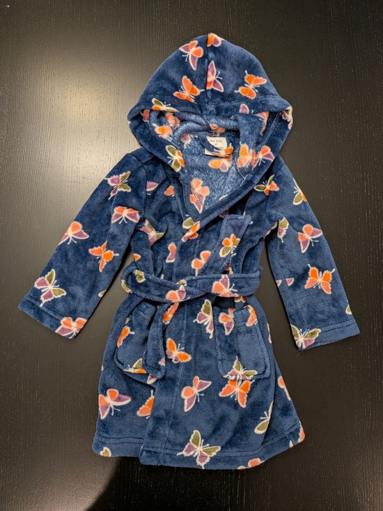 okie dokie Other - okie dokie Navy Hooded Kids Robe with Orange and Pink Butterflies